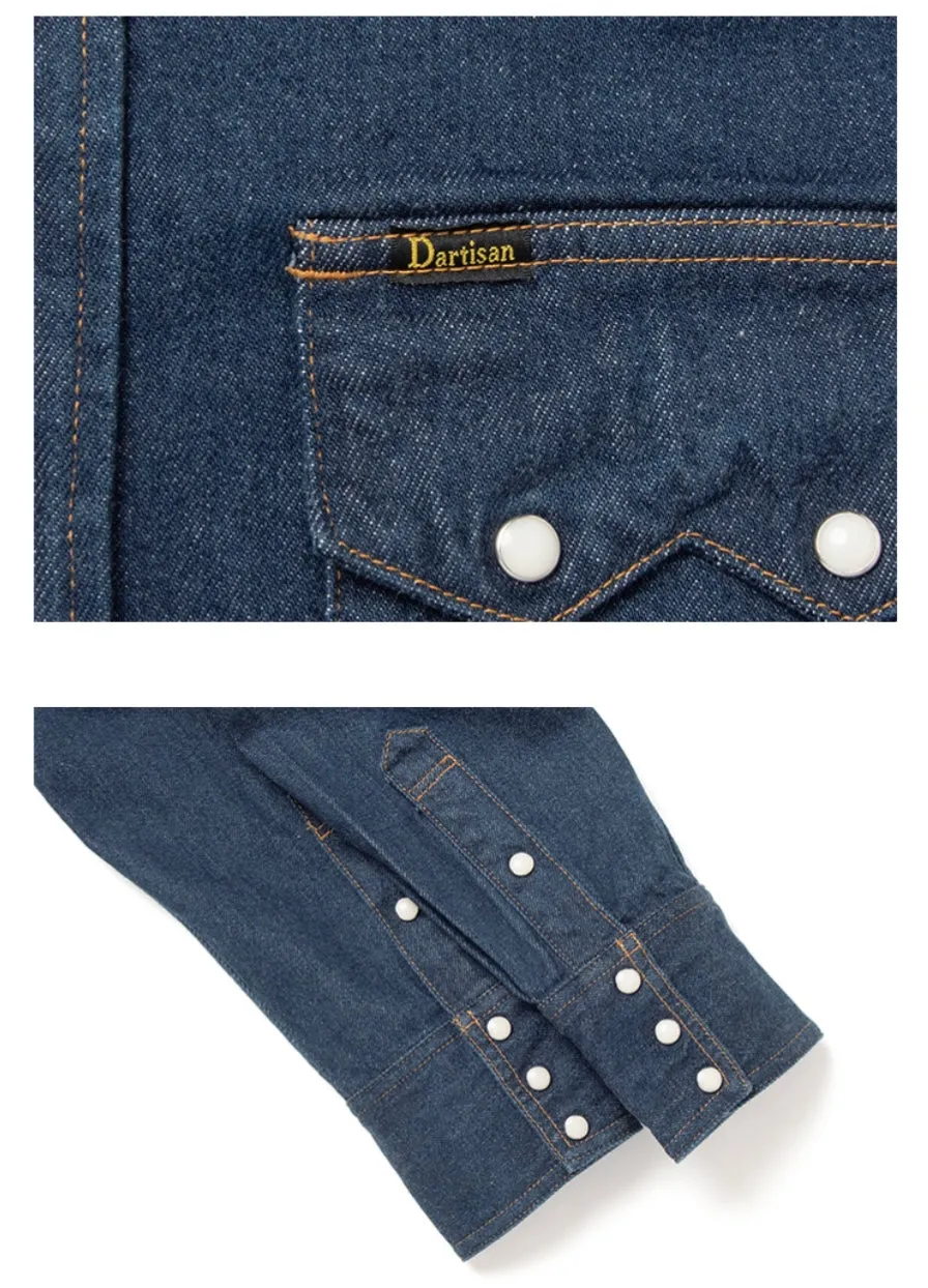 12.8oz Natural Indigo Denim Sawtooth Western Shirt D5701
