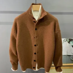 Aidase Hip Hop Urban Style Sweater Cardigan Korean Grunge Knitted Button Jacket for Men Winter New Half Turtleneck Solid Knitted Coat