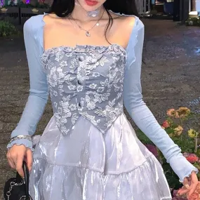 Blossoms in the Ice     Dress with Optional Cardigan Set Kawaii Academia Y2K Cottagecore Coquette Fairycore Dollette Princesscore