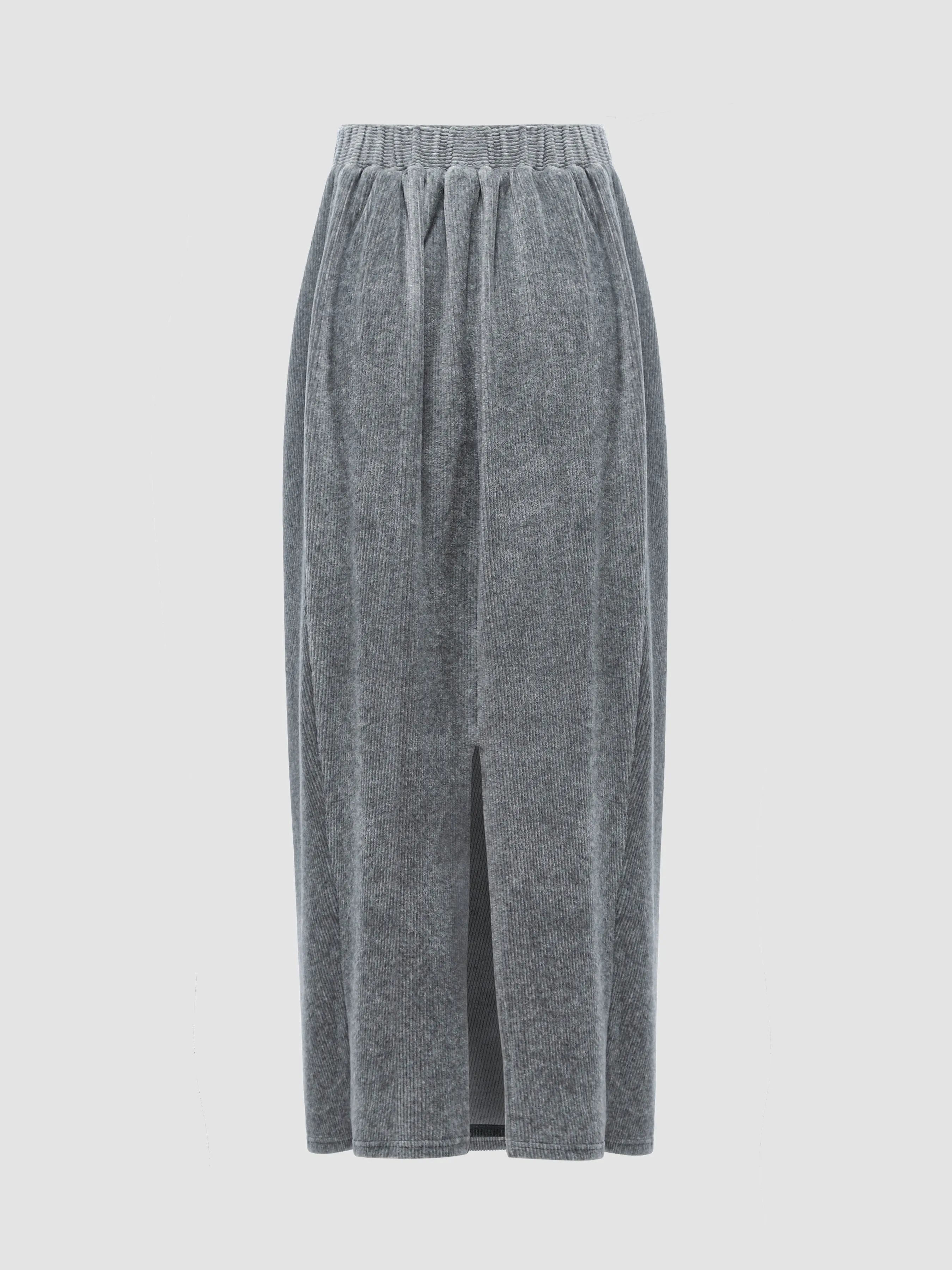Corduroy Mock Neck Top and Skirt 2-Piece Set