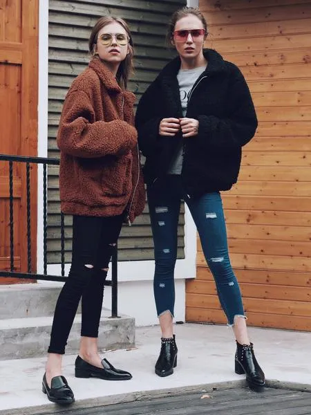 Faux Fur Big Pockets Zipper Women Teddy Coat