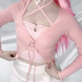 Kayla Mari       Pink   Top and Cardigan Set Kawaii Academia Y2K Cottagecore Coquette Fairycore Dollette Princesscore