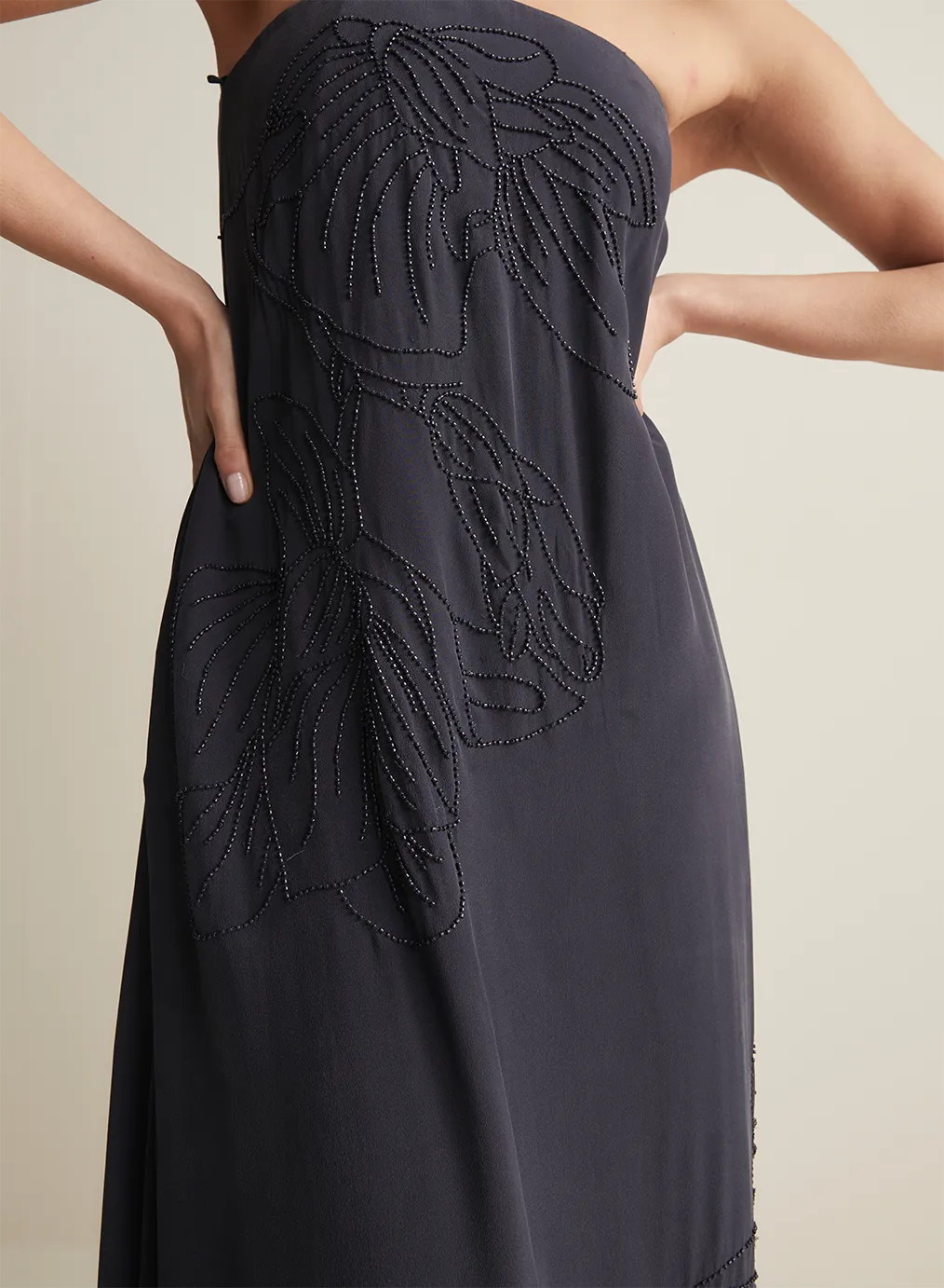 Meisha Silk Bead Embroidery Maxi Dress