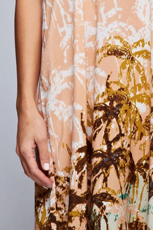 Palm Tree Sleeveless V-Neck Maxi Dress