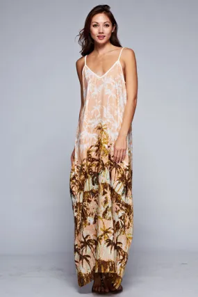 Palm Tree Sleeveless V-Neck Maxi Dress
