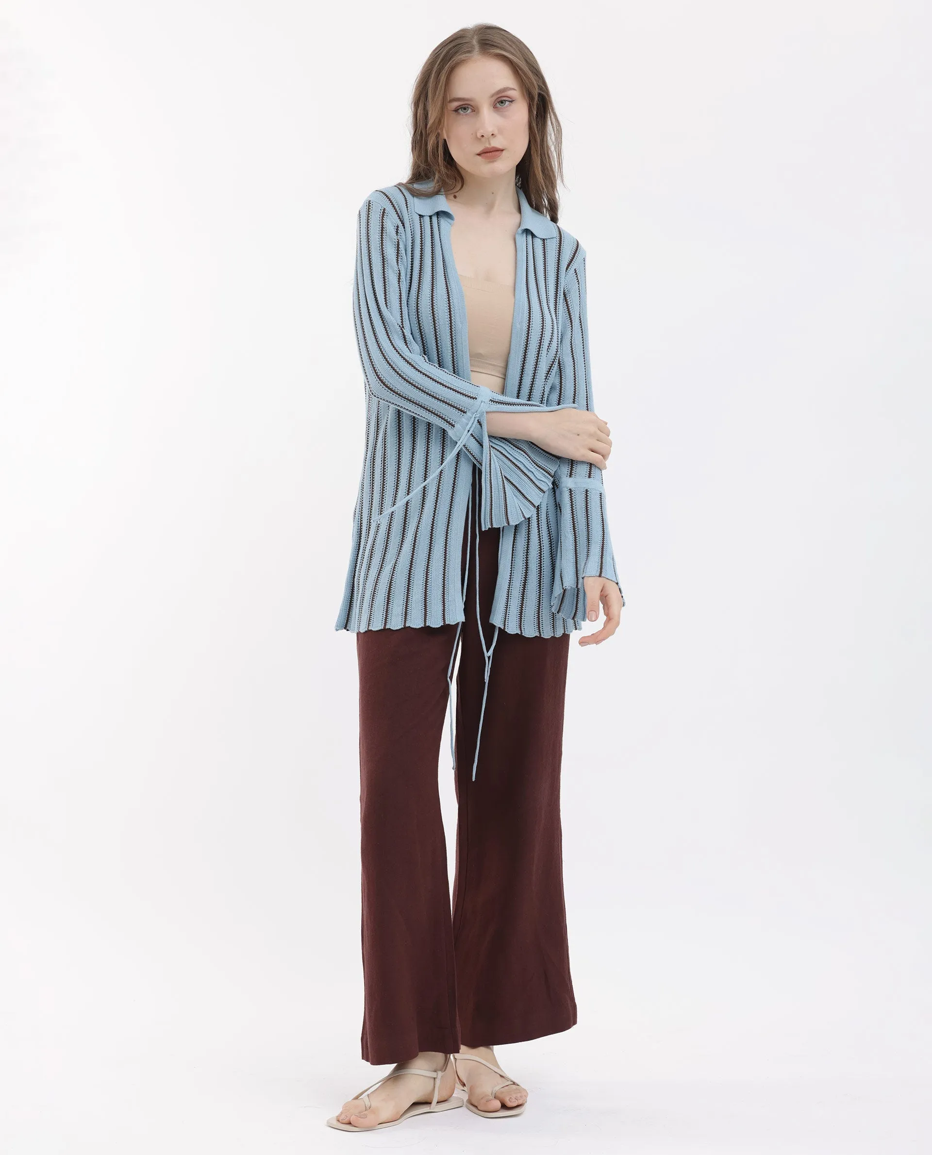 Rareism Womens Kentya Light Blue Shrug Collared Neck Solid