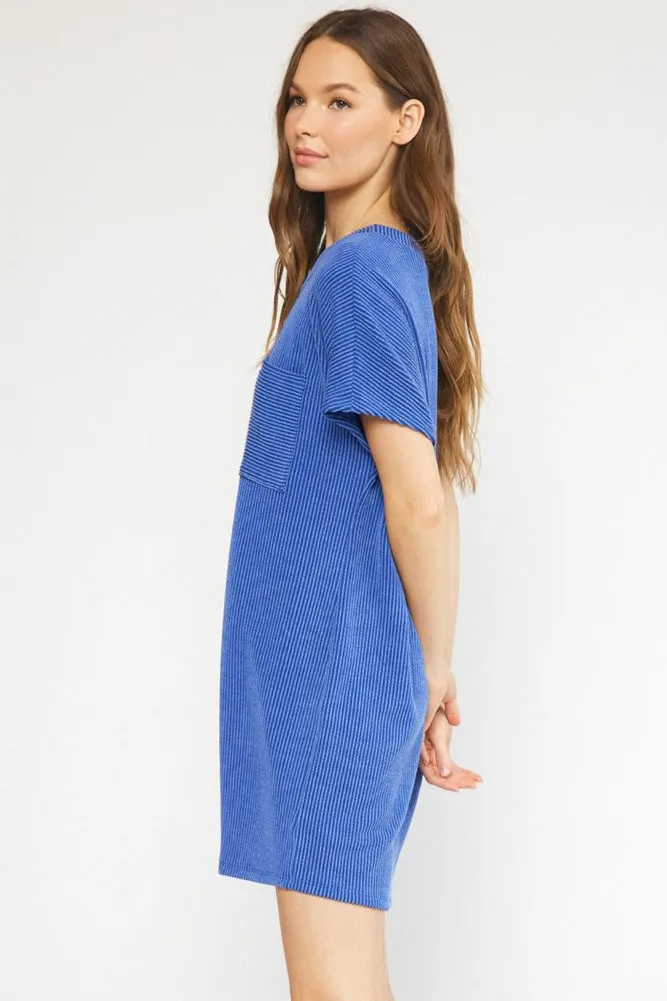 Ribbed Ropund Neck Dress in Indigo by Entro