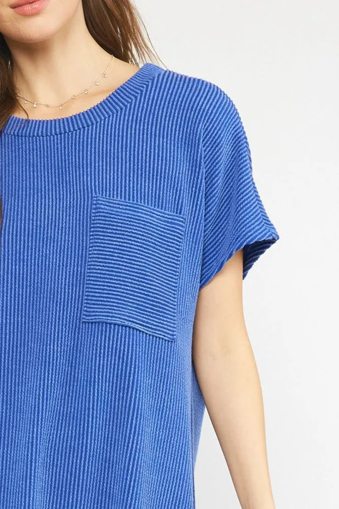 Ribbed Ropund Neck Dress in Indigo by Entro