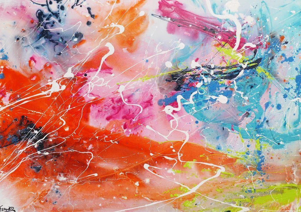 White Veins 140cm x 100cm Orange Pink Blue Abstract Painting (SOLD)