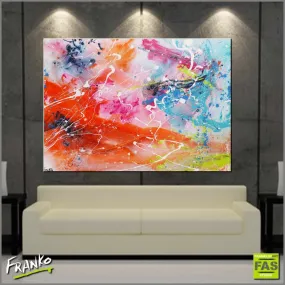 White Veins 140cm x 100cm Orange Pink Blue Abstract Painting (SOLD)