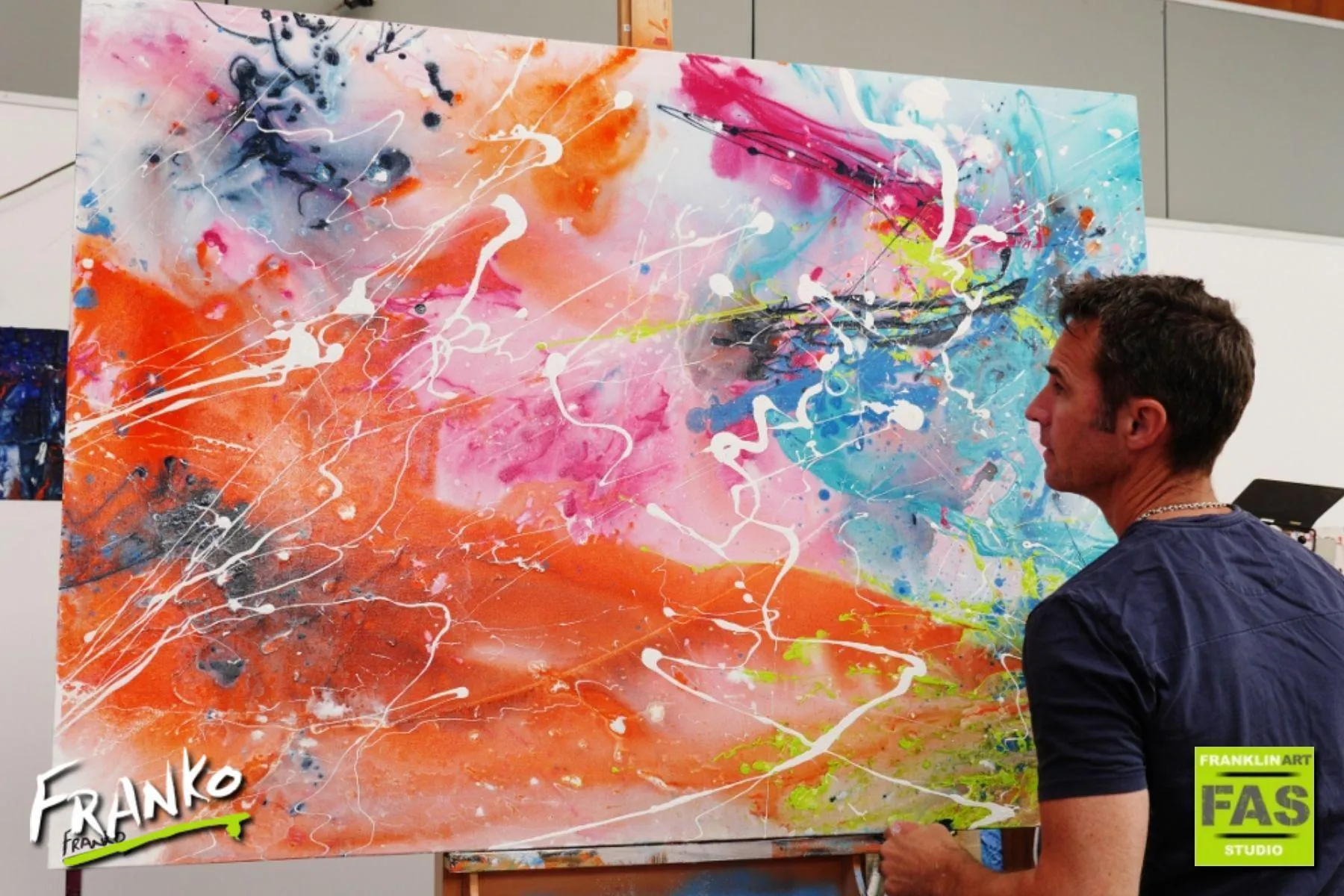White Veins 140cm x 100cm Orange Pink Blue Abstract Painting (SOLD)