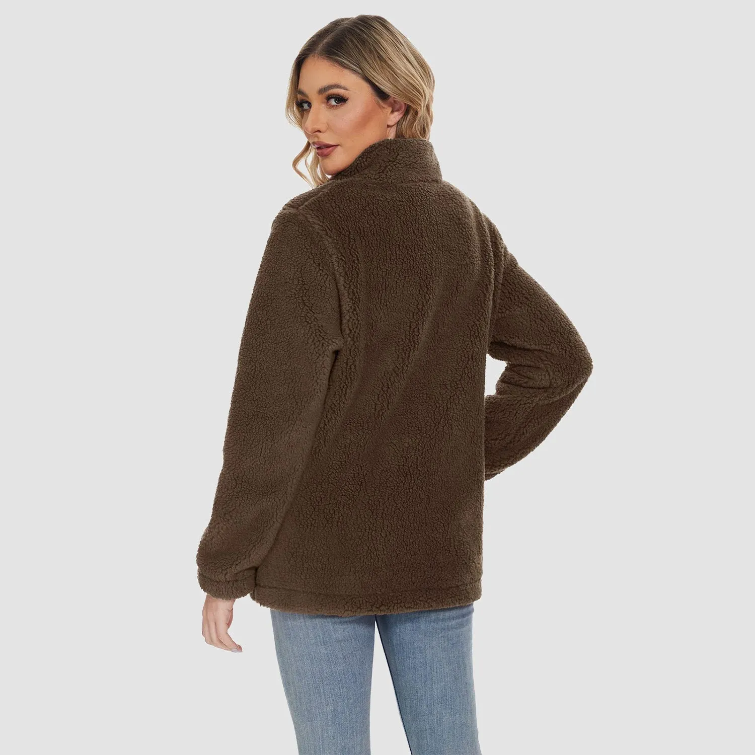 Women's Sherpa Jacket - Full Zip, Zip Pockets & Warm