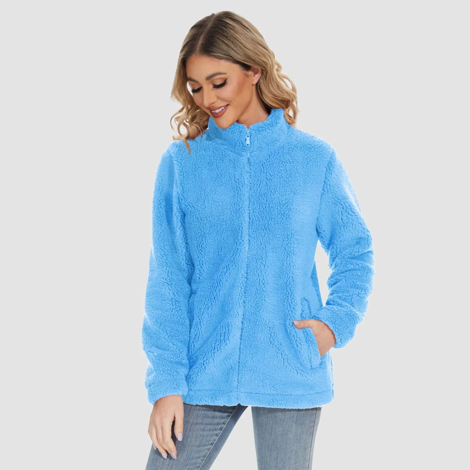 Women's Sherpa Jacket - Full Zip, Zip Pockets & Warm
