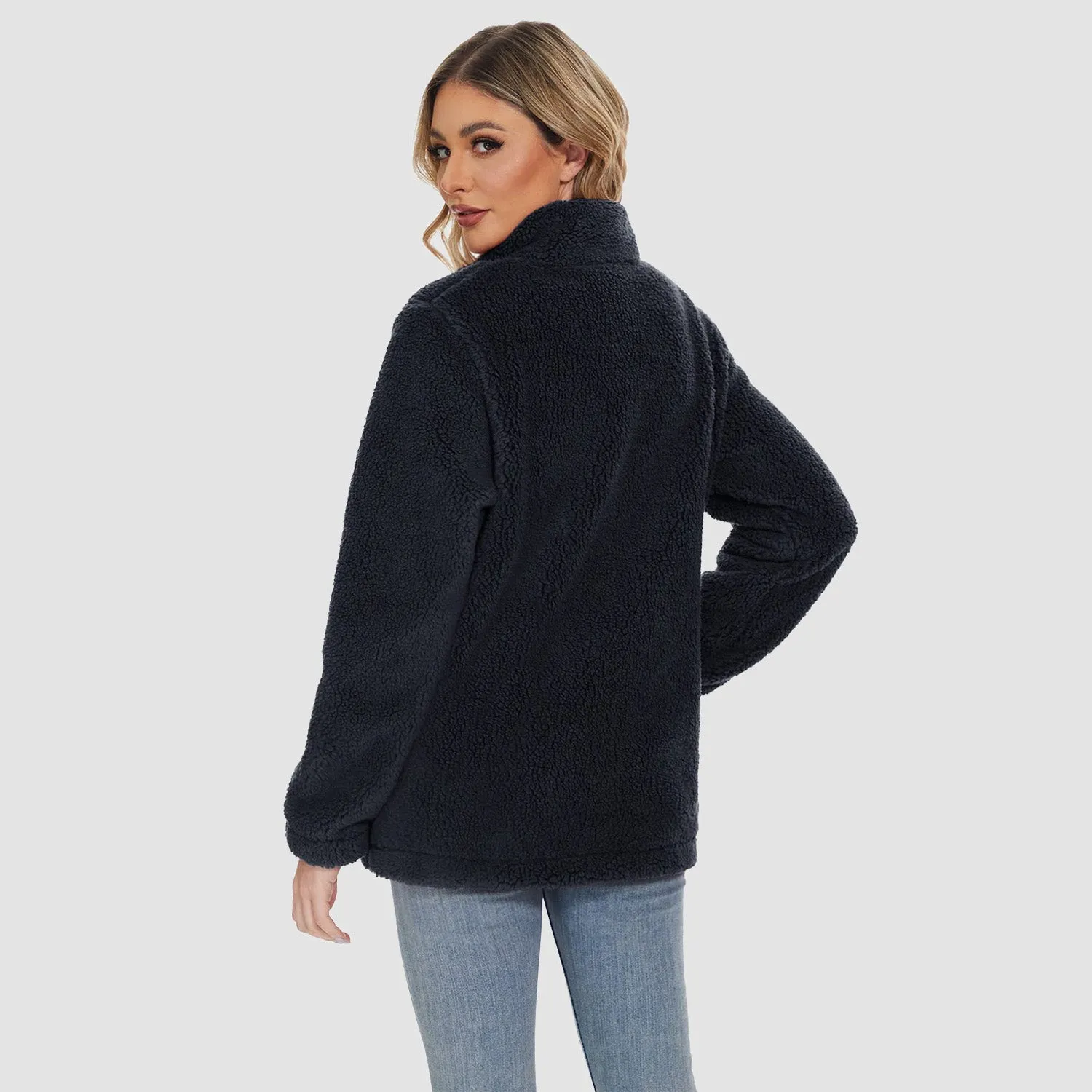 Women's Sherpa Jacket - Full Zip, Zip Pockets & Warm