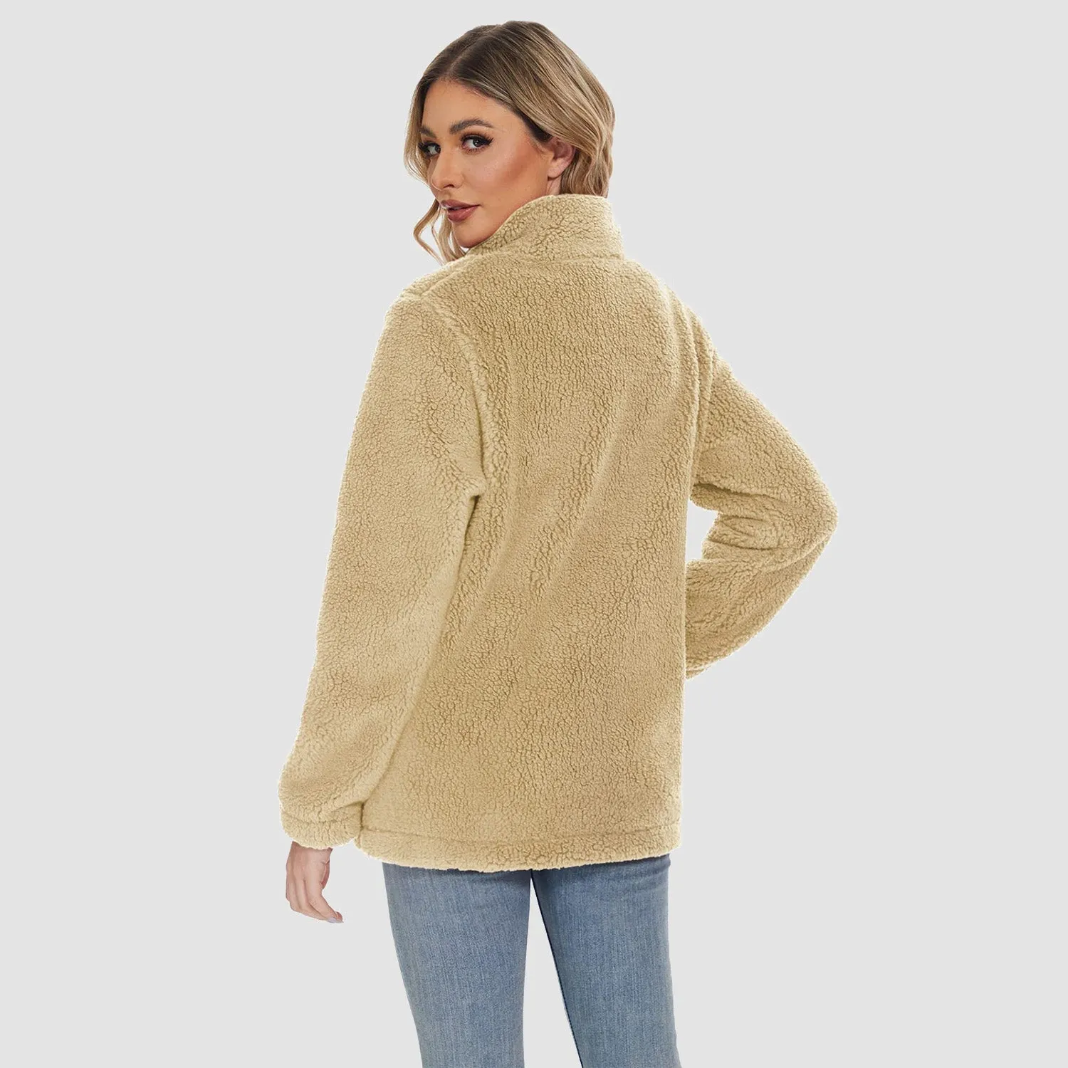 Women's Sherpa Jacket - Full Zip, Zip Pockets & Warm