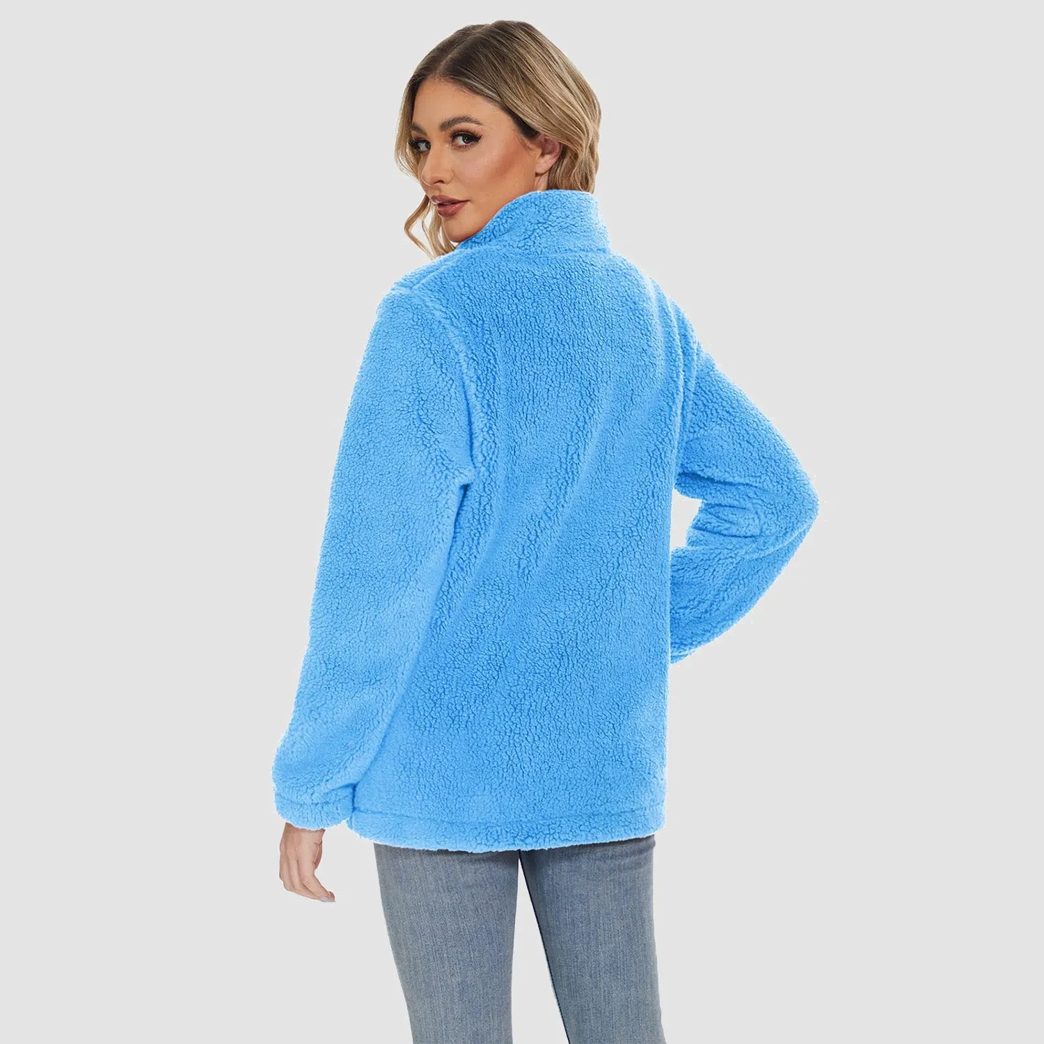 Women's Sherpa Jacket - Full Zip, Zip Pockets & Warm
