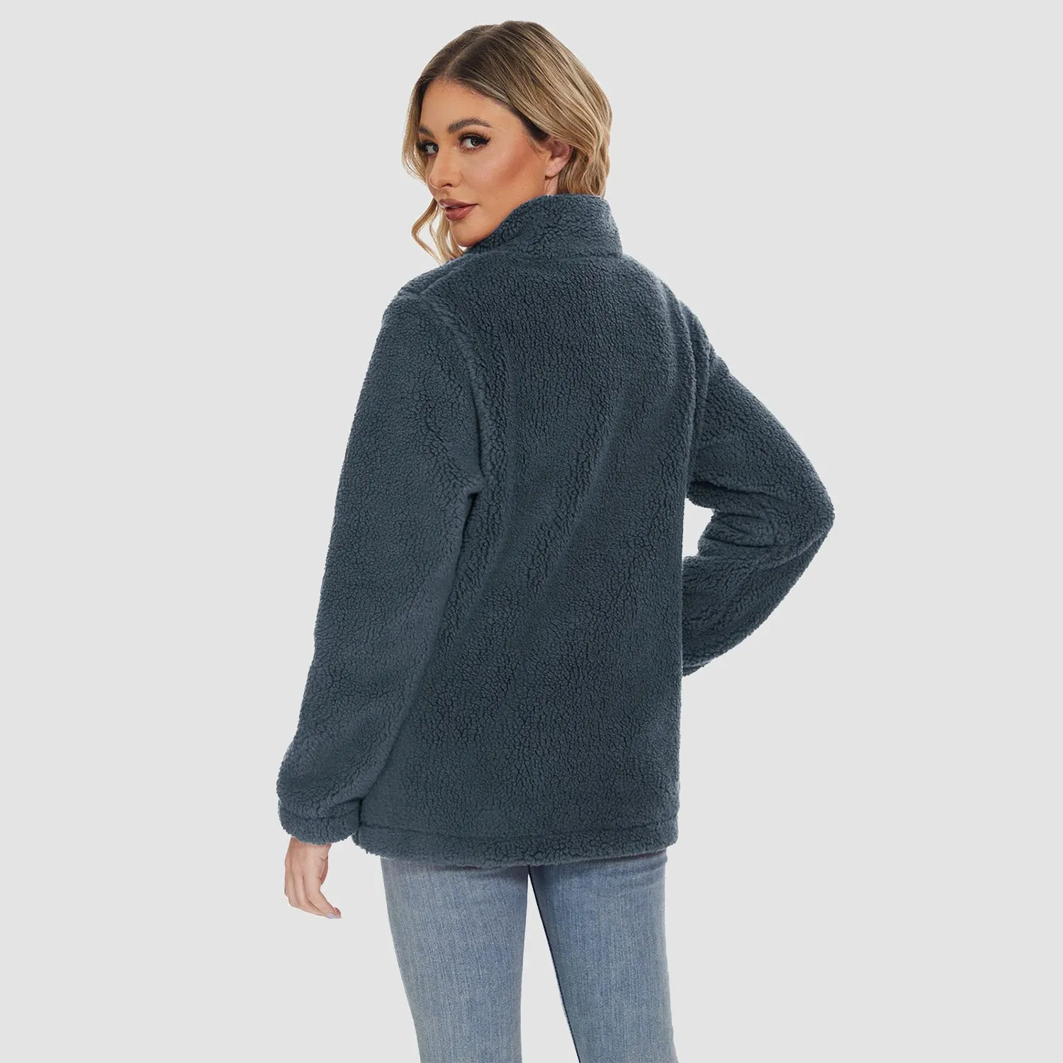 Women's Sherpa Jacket - Full Zip, Zip Pockets & Warm