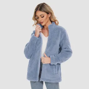 Women's Sherpa Jacket - Full Zip, Zip Pockets & Warm